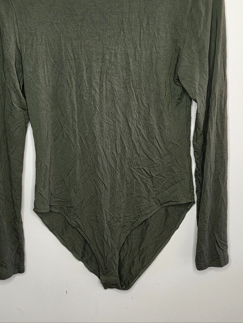 MangoPop Dark Olive Green Long Sleeve Mockneck Bodysuit Size Large Buttery Soft - Picture 3 of 7